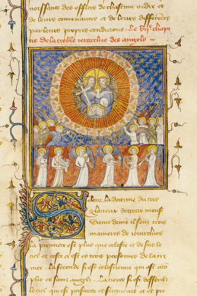 Egy oldal részlete Bartholomeus Anglicus "De Proprietatibus Rerum"-jából, Jean Corbechon francia fordításában, 1390 körül alkotó: Pierre Remiet