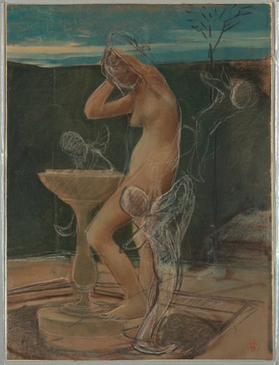Rajz, Tanulmány egy nőről a fürdőszobában, 19. század vége alkotó: Pierre Victor Galland