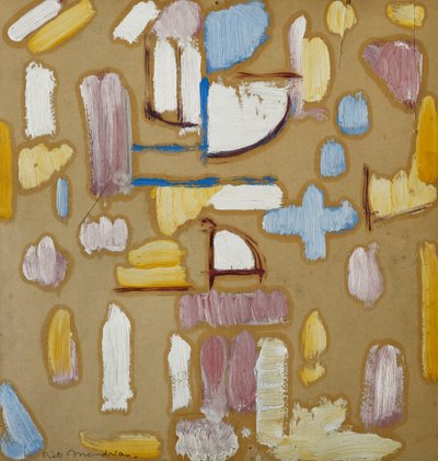 Rózsaszín, kék, sárga és fehér kompozíció (templom homlokzata), 1912 körül (olaj, fedélzeten) alkotó: Piet Mondrian