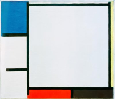 Kék, sárga, piros, fekete és szürke kompozíció alkotó: Piet Mondrian