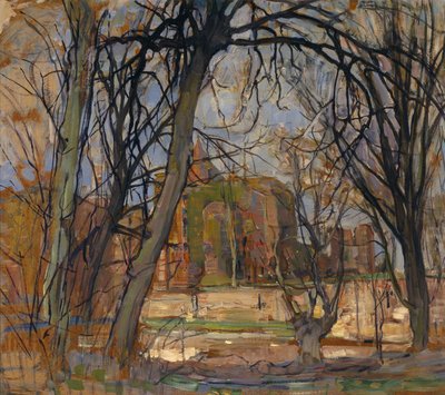 Tavaszi nap (Lentezon): Várrom: Brederode, 1909-1910 körül (olaj, masonit) alkotó: Piet Mondrian