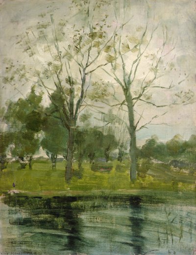 Két fa körvonalazódik egy vízfolyás mögött alkotó: Piet Mondrian