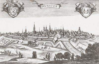 Münsteri panoráma, Németország (nyomtatás) alkotó: Pieter (after) Nolpe