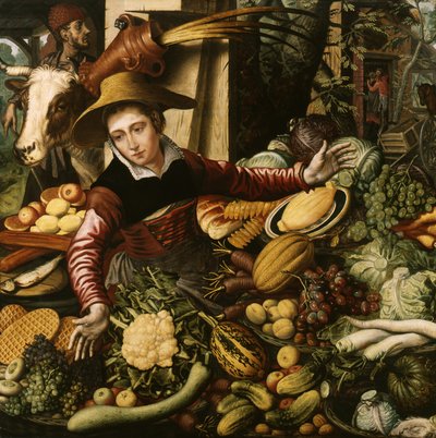 Piaci asszony a zöldséges standnál alkotó: Pieter Aertsen