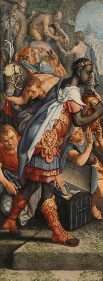 Oltárkép szárnya a Mágusok imádatával, a hátoldalon a Templomban bemutatás látható alkotó: Pieter Aertsen
