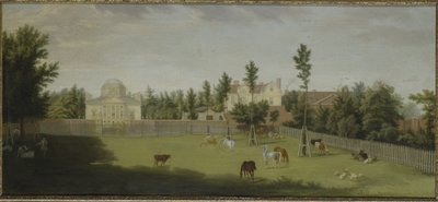 Kilátás az új villára, a régi házra és az istállókra a Burlington Lane túloldaláról, Chiswick Villa (olaj, vászon) alkotó: Pieter Andreas Rysbrack
