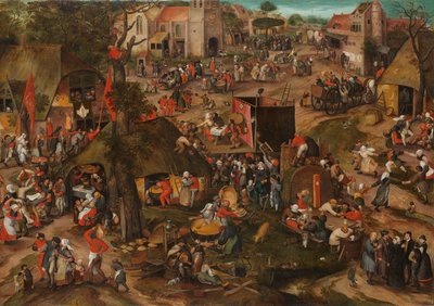 Egy flamand Kermis az „Een cluyte van Plaeyerwater” bohózat előadásával, c. 1570 alkotó: Pieter Balten