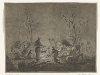Kozákok bivakja tűz által a francia megszállás alatt 1813-ban Amszterdamban alkotó: Pieter Bartholomeusz. Barbiers