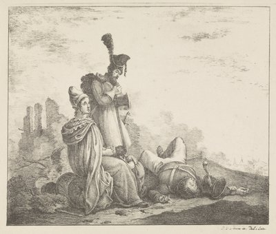 Gyászoló társaság halott katonával alkotó: Pieter Bartholomeusz. Barbiers