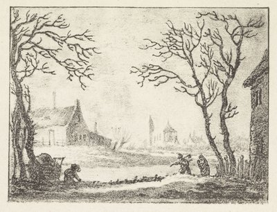 Téli táj házakkal és alakokkal alkotó: Pieter Bartholomeusz. Barbiers