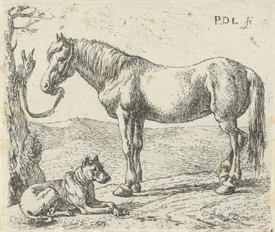Ló és kutya a réten Lovak (sorozat címe) alkotó: Pieter Bodding van Laer