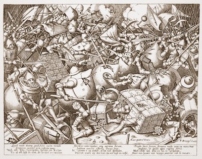 A pénzről szóló csata, Pieter van der Heyden vésette, 1570 után alkotó: Pieter Bruegel the Elder