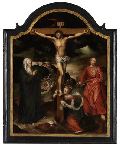 Krisztus a kereszten a Szűzanyával, Szent Jánossal és Mária Magdolnával (olaj, tábla) alkotó: Pieter Claeissens