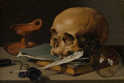 Csendélet koponyával és írótollal, 1628. alkotó: Pieter Claesz