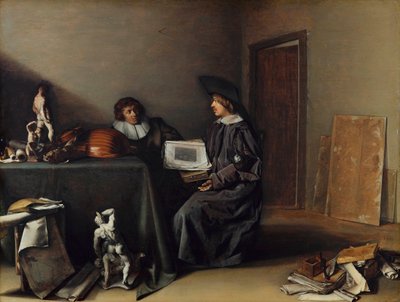 ""Egy művész és egy művészetkedvelő beszélgetésben"" (Művész és művészetkedvelő beszélgetésben) Pieter Codde (1599-1678) festménye - Olaj, fa, 41,7x55,1 - Fondation Custodia alkotó: Pieter Codde