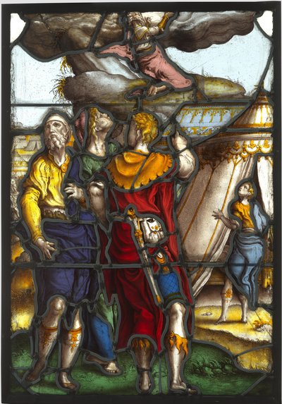 Mózest ábrázoló ablaktábla a Sínai-hegyen alkotó: Pieter Coecke van Aelst (I) (circle of)