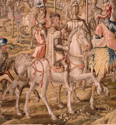 Flamand kárpit. sorozat Tunisz meghódítása; A barcelonai csapatok áttekintése (La revista de las tropas en Barcelona). A sorozat második kárpitja. Jan Vermeyen modell és Pieter Coecke van Aelst. 1543-1548. Gyártás Real Fábrica de Tapices de Sant alkotó: Pieter Coecke van Aelst