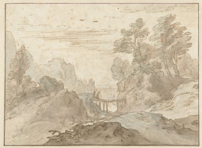Hegyi táj két figurával egy keskeny hídon alkotó: Pieter Dircksz van Santvoort (possibly)
