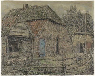 Nagy istálló, előtte disznóól alkotó: Pieter Dupont