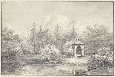 Kilátás a Leiduin parkra, egy ház a fák között alkotó: Pieter Ernst Hendrik Praetorius