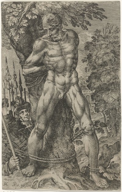Achior egy fához kötve alkotó: Pieter Feddes van Harlingen