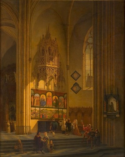 Albrecht Dürer a genti oltár előtt, c. 1840. alkotó: Pieter Frans De Noter