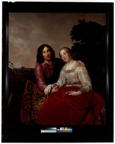 Egy fiatal pár házassági portréja tájképi környezetben alkotó: Pieter Fransz. de Grebber
