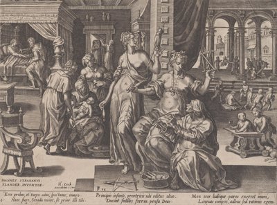 Gyermekszületés, Az emberi élet menetéből, 1570. alkotó: Pieter Furnius