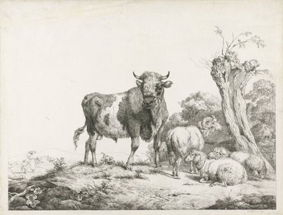 Egy bika, egy kos és két birka feküdt egy szárfűz mellett alkotó: Pieter Gerardus van Os