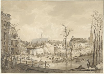 Romok a Steenschuur északi oldalán a leideni puskapor-katasztrófa után, 1807. január 12. alkotó: Pieter Gerardus van Os