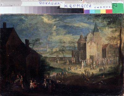 ""Kermesse egy falu helyén"" (Kermis) Városi táj Flandriában. Peter Gysels (1621-1690) Serpukhov festménye, Oroszország Állami Történeti és Művészeti Múzeuma alkotó: Peeter Gijsels
