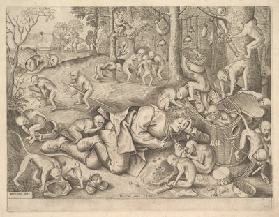A majmok által kirabolt kereskedő, 1562 alkotó: Pieter Heyden van der