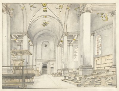 Kilátás a Nieuwe Kerk hajójára, Haarlem, nyugatra nézve alkotó: Pieter Jansz Saenredam