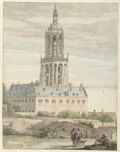 Kilátás V. Frigyes, nádor választófejedelem palotájára és a Sint-Cunerakerkre, Rhenen alkotó: Pieter Jansz Saenredam
