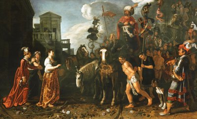 Jeftét a lánya üdvözölte haza a csatatérről, alkotó: Pieter Lastman