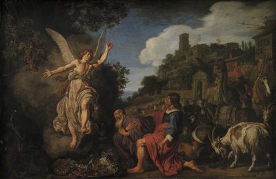 Rafael angyal búcsút vesz az öreg Tóbittól és fiától, Tóbiástól alkotó: Pieter Lastman