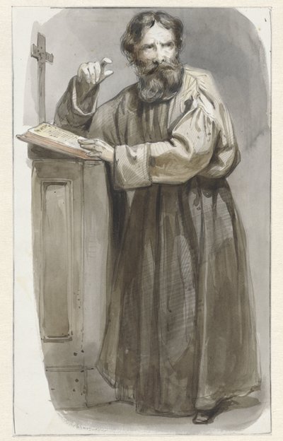 Álló klerikus a szónoki emelvénynél, feszülettel és bibliával alkotó: Pieter Marinus van de Laar (attributed to)