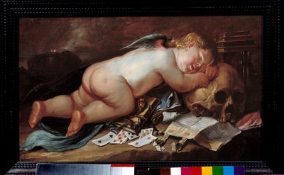 Szeretek a halál fején aludni. Pieter Moninckx (1606 - 1686) festménye (vanite) Ec. Nagyzolás. alkotó: Pieter Moninckx