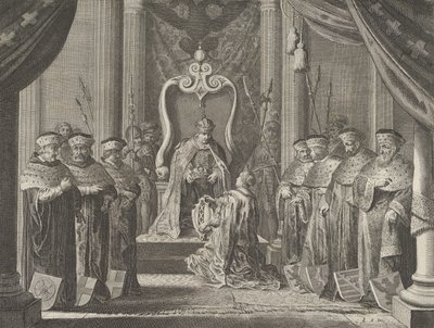 8. tábla: II. Maximilian császár koronát adományoz Amszterdam címerének, Cas...-ból, 1638. alkotó: Pieter Nolpe