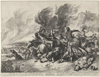 Csata: augusztus hónap és a tűz eleme Augusztus 4. (cím a tárgyon) Tájképek a hónapokkal, elemekkel és évszakokkal (sorozat címe) alkotó: Pieter Nolpe