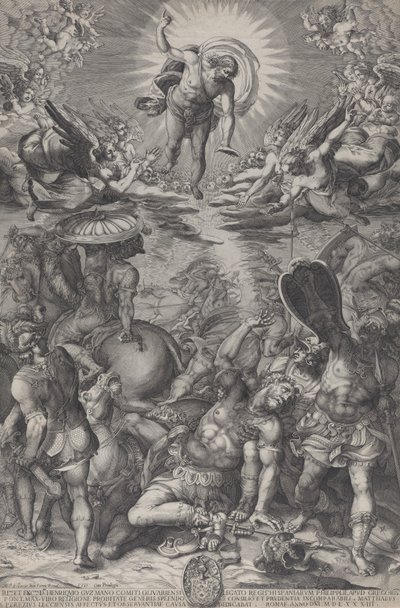 Saul megtérése, aki Krisztusként fekszik a földön lovakkal és katonákkal körülvéve..., 1583 alkotó: Pieter Perret