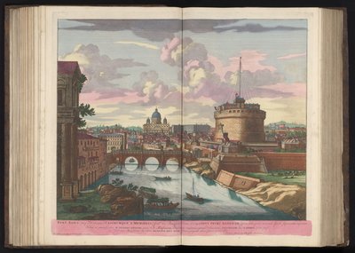 Engelenburcht, Sint-Pietersbasiliek en de Rivier de Tiber Aelius hídja (Hadrianus impulzusa) és Szent Mihály vára (...) (cím a tárgyon) alkotó: Pieter Schenk (I)