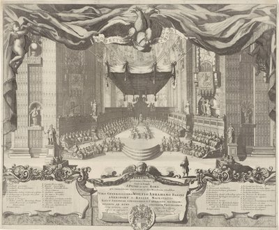 Gezicht in de Sint-Pietersbasiliek Színház, amely a római város Szent Péter-templomában történt bűncselekményeket ábrázolja (cím a tárgyon) alkotó: Pieter Schenk (I)