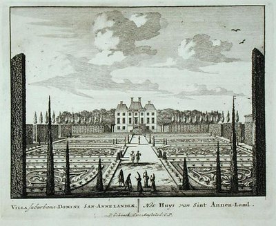 A Saint Annen-Land-i ház és kertek az „Admirandorum Quadruplex Spectaculum”-ból, Jan van Call (1656-1703), 1715 előtt megjelent (metszet) alkotó: Pieter Schenk