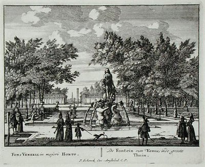 A Vénusz szökőkútja egy hatalmas kertben, az „Admirandorum Quadruplex Spectaculum”-ból, Jan van Call (1656-1703), 1715 előtt megjelent (metszet) alkotó: Pieter Schenk