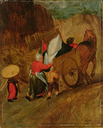 Tájkép, parasztok, ló és szekér, 17. század eleje (olaj, tábla) alkotó: Pieter Stevens