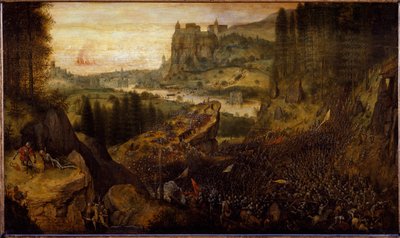Harc a filiszteusok és az izraeliták között: Saul és szolgája kardjukra vetik. (festés alkotó: Pieter Bruegel the Elder