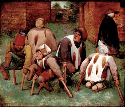 Az ösztropiák Fogyatékkal élő karakterek csoportja, butts-de-jatte (fenék). Pieter Bruegel (vagy Breugel vagy Brueghel vagy Breughel) festménye dit l