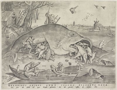A nagy halak megeszik a kis halakat, vésette Pieter van der Heyden, 1557 alkotó: Pieter The Elder after Brueghel