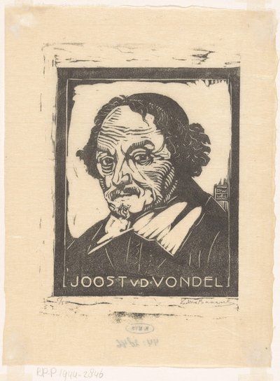 Joost van den Vondel portréja (cím a tárgyon) alkotó: Pieter Willem van Baarsel (signed by artist)